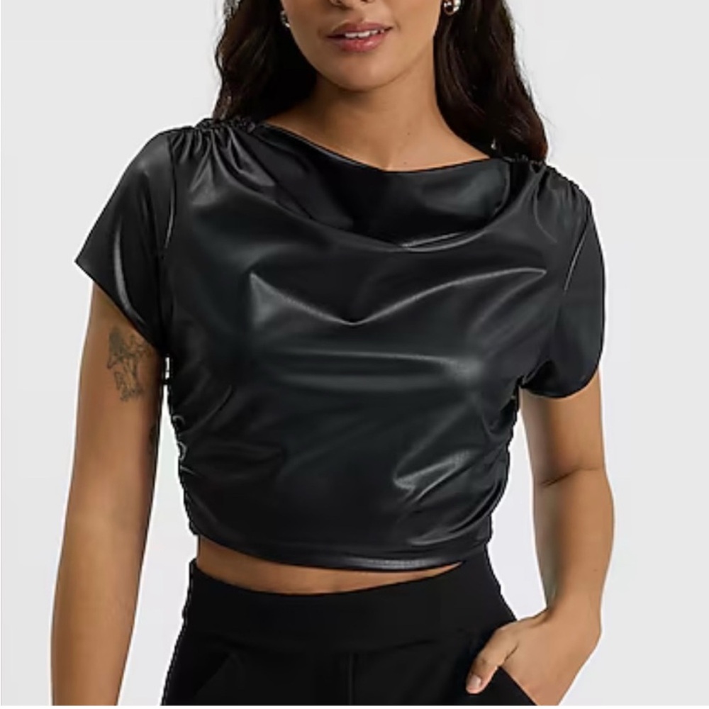 Express Black Faux Leather Blouse